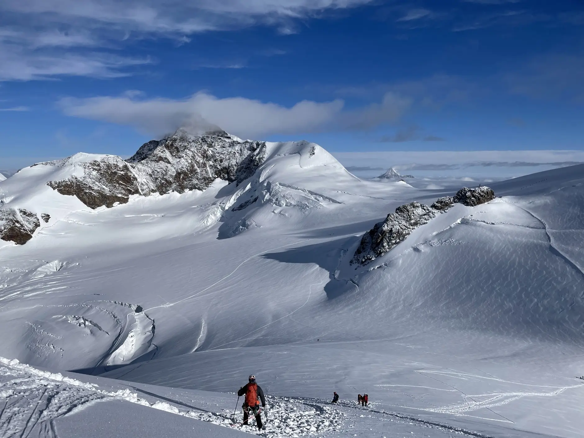 Blick auf Lysgletscher und Lyskamm  | © DAV Mainz / Tourengruppe Monte Emilius und Monte Rosa (17.-23.08.2025)
