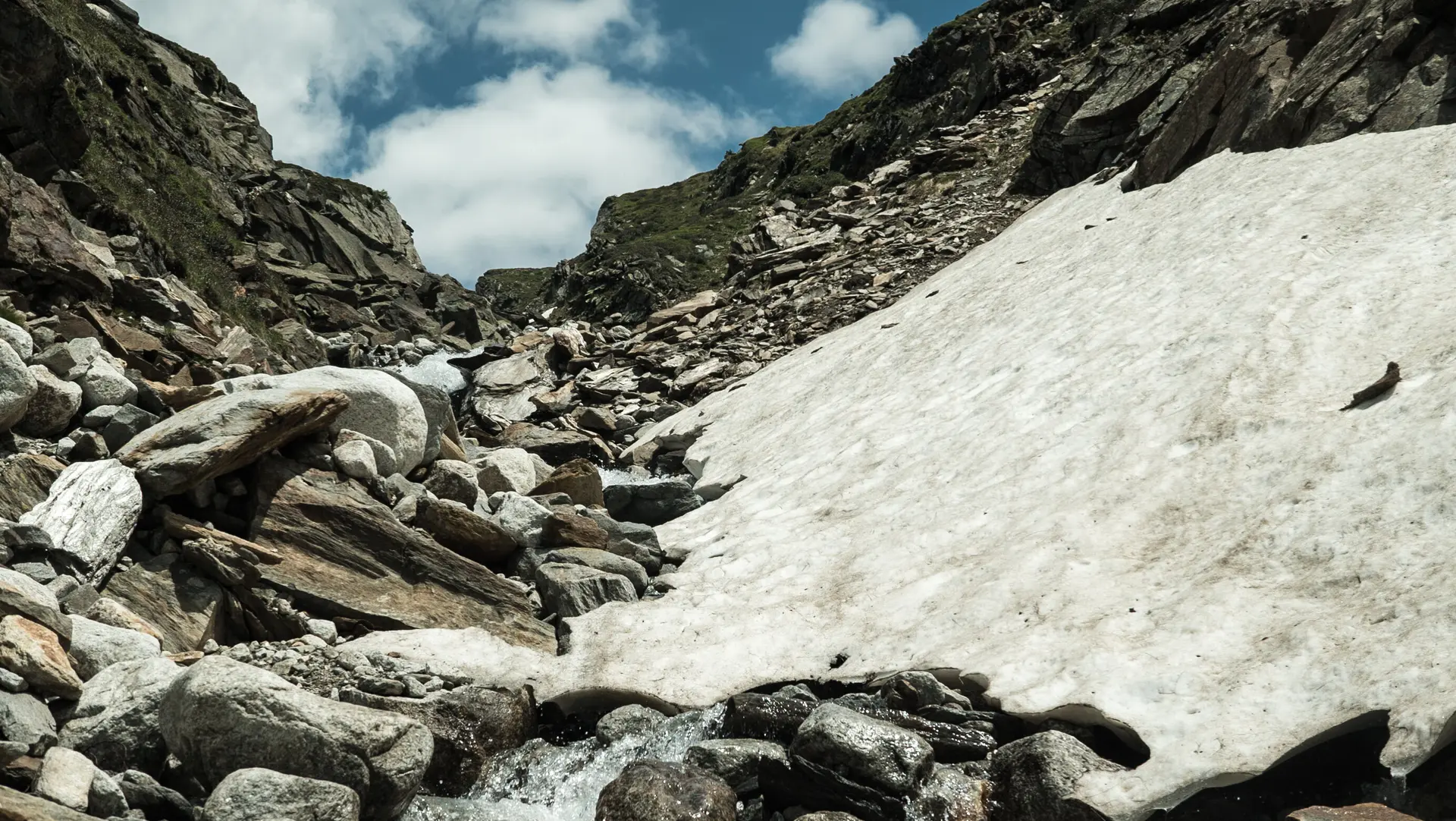 Nahaufnahme: letzter Schnee in den Alpen | © DAV/Marcel Dambon